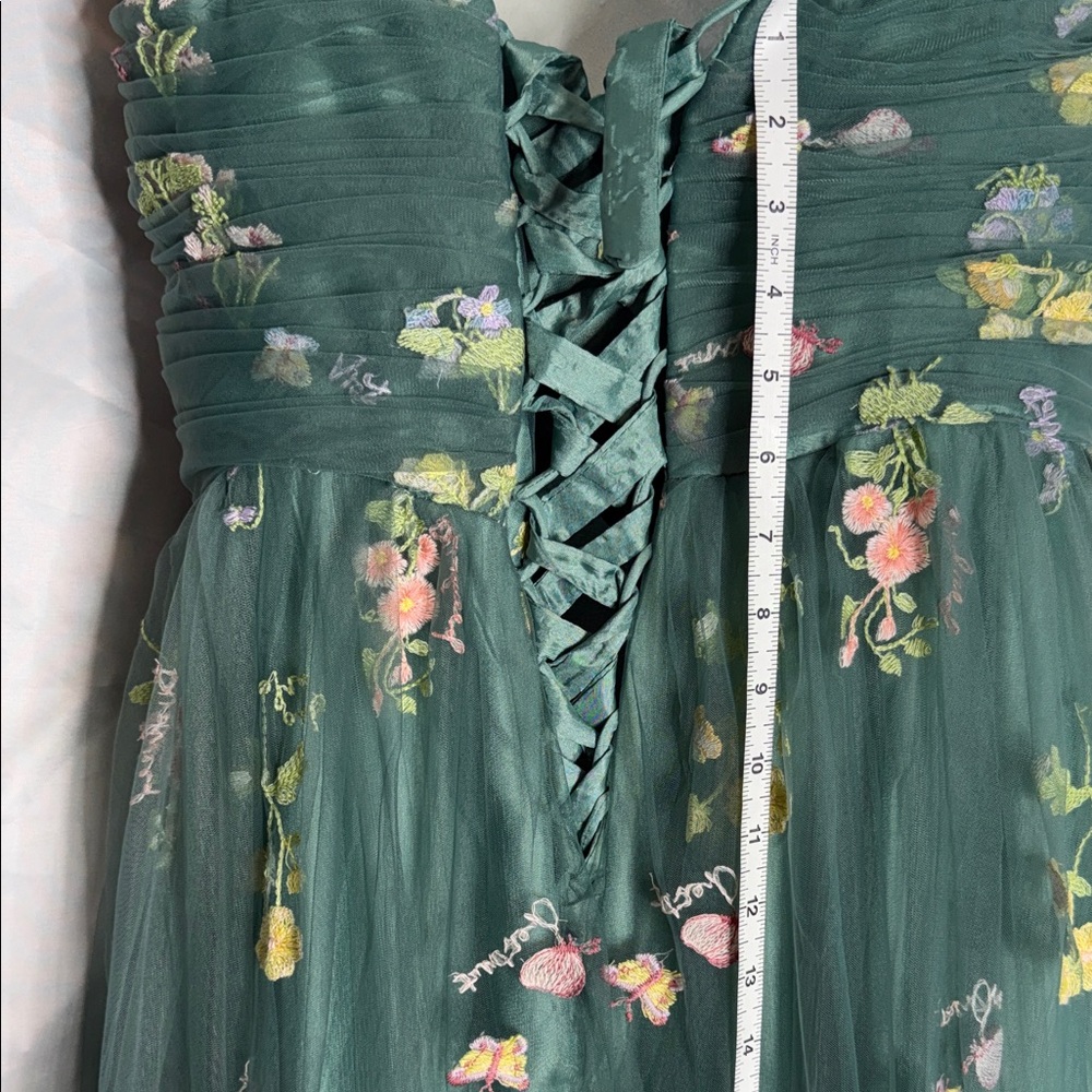 Emerald Green Floral Embroidered Maxi Dress with Tie Straps - Picture 9 of 16